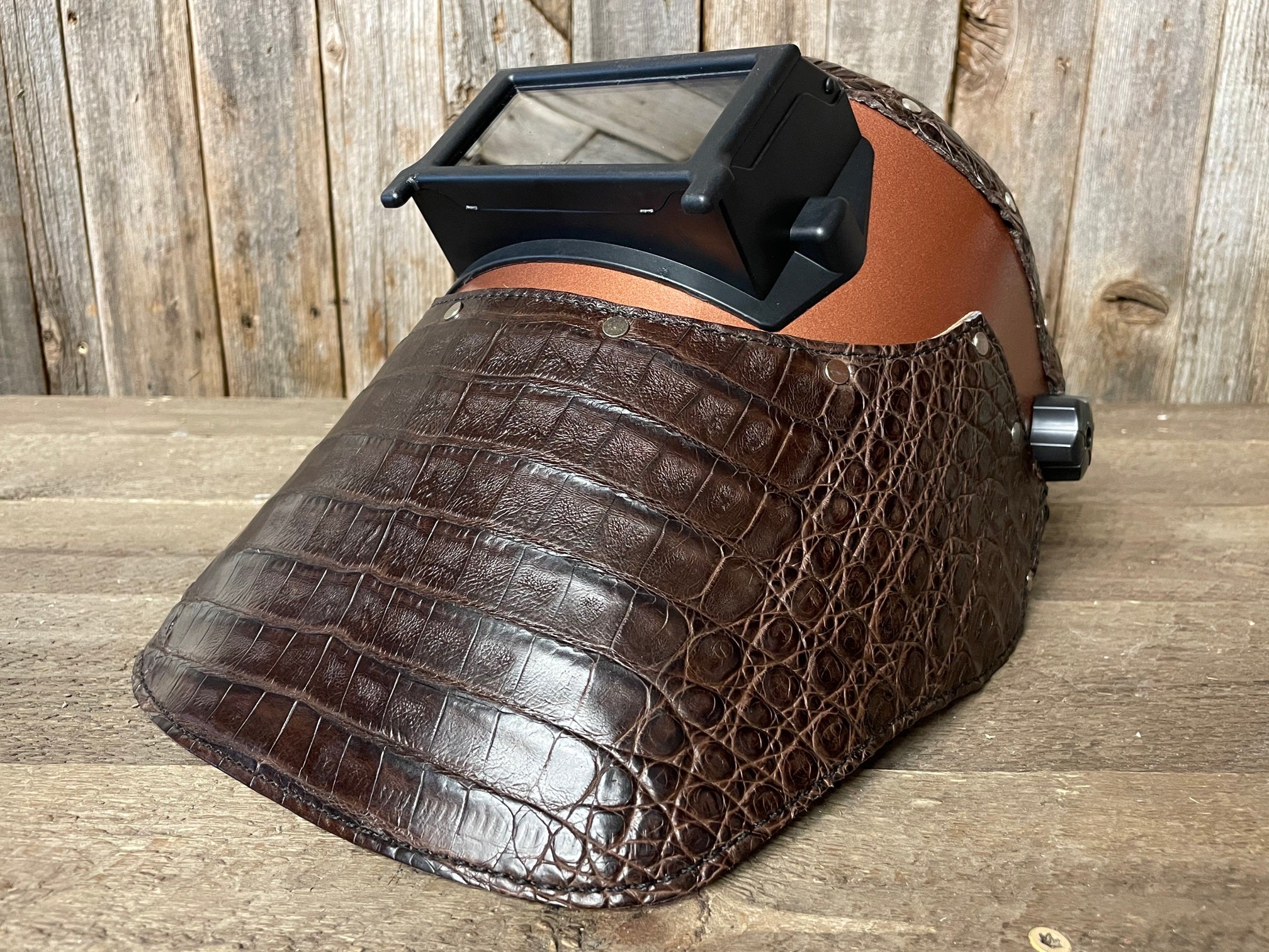 Outlaw Leather - Welding Hood - Dark Brown Caiman